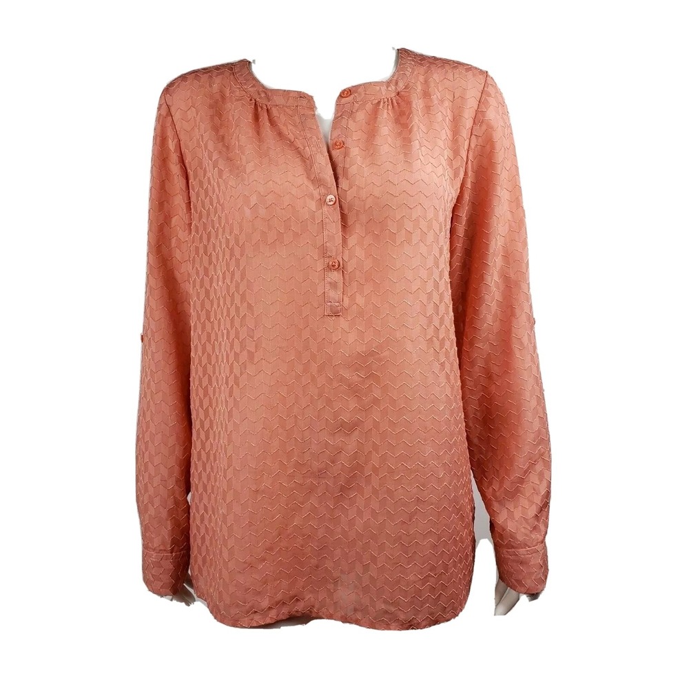 Ann Taylor Top Womens Size 6 Pink Orange Textured Long Sleeve Blouse Mod Office
